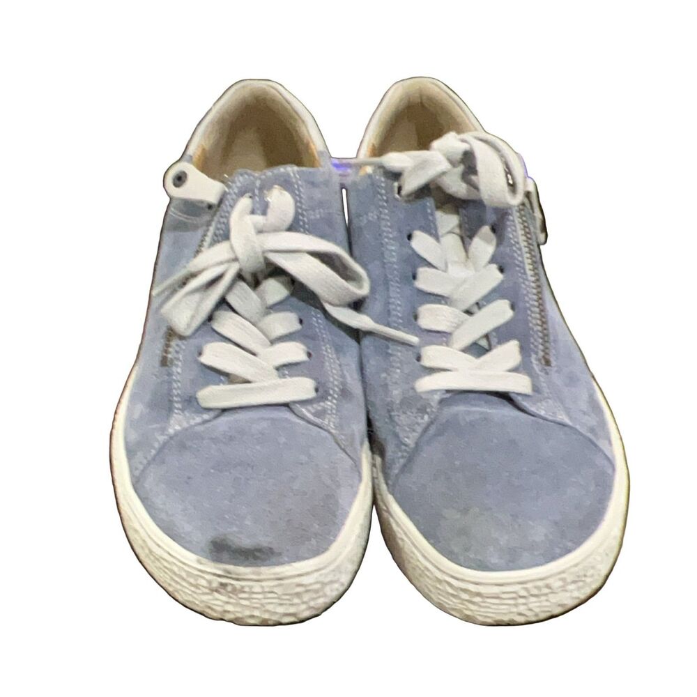 Hartjes Lace-Up Sneakers Blue Suede Side Zipper Extralight Outsole UK 5.5 US 8